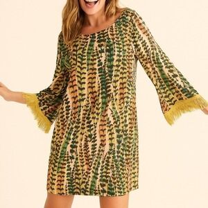 Uncle Frank Fall Artsy Multi Color Fringe Flare Sleeve Party Dress Size Medium‎